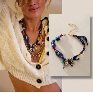 Free People Ariana Ost Alpha Choker Bandanna & Shells navy NWT